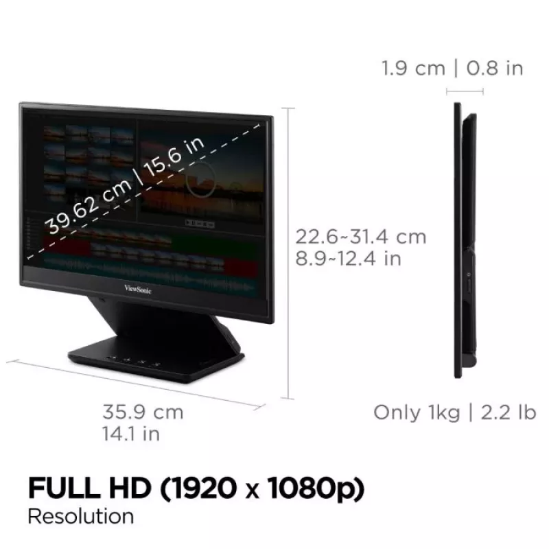 Monitor komputerowy Viewsonic VP Series VP16-OLED 40,6 cm (16 cali) 1920 x 1080 pikseli Full HD Czarny