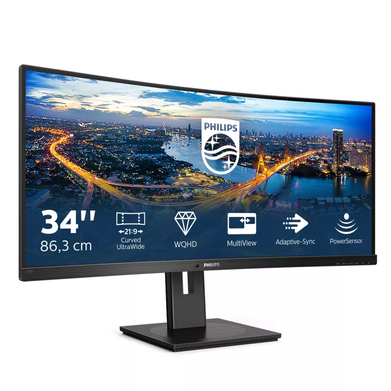 Philips B Line 345B1C/00 monitor komputerowy 86,4 cm (34 cale) 3440 x 1440 pikseli Quad HD LCD Czarny