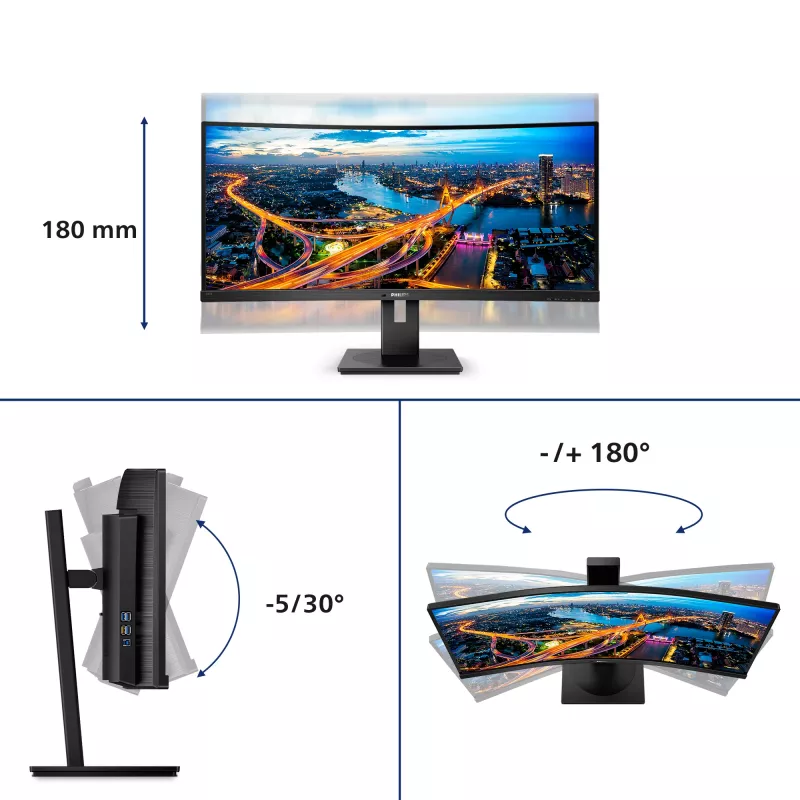 Philips B Line 345B1C/00 monitor komputerowy 86,4 cm (34 cale) 3440 x 1440 pikseli Quad HD LCD Czarny