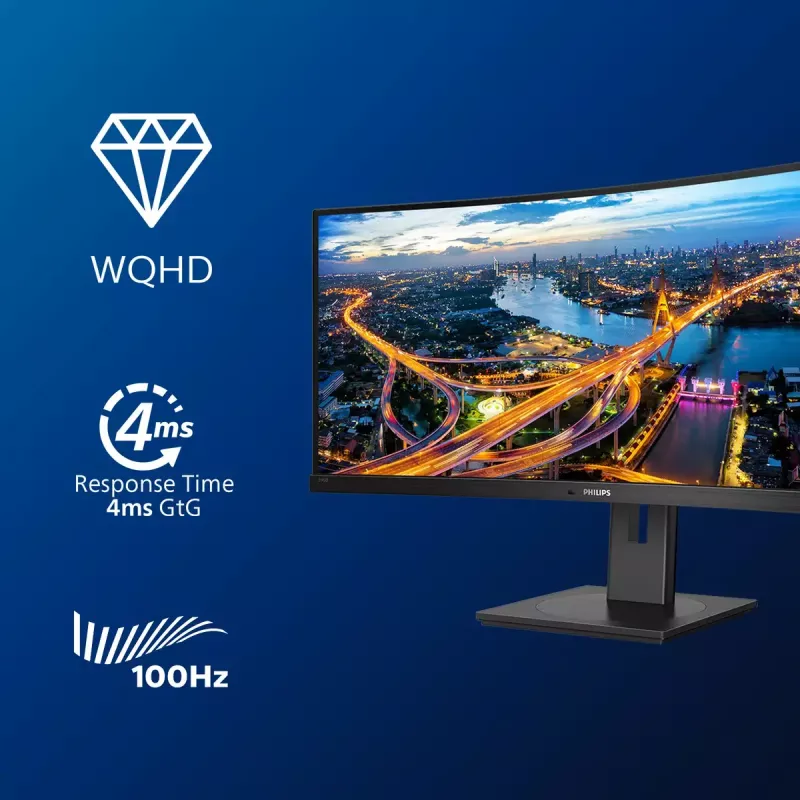 Philips B Line 346B1C/00 monitor komputerowy 86,4 cm (34 cale) 3440 x 1440 pikseli Quad HD LCD Czarny