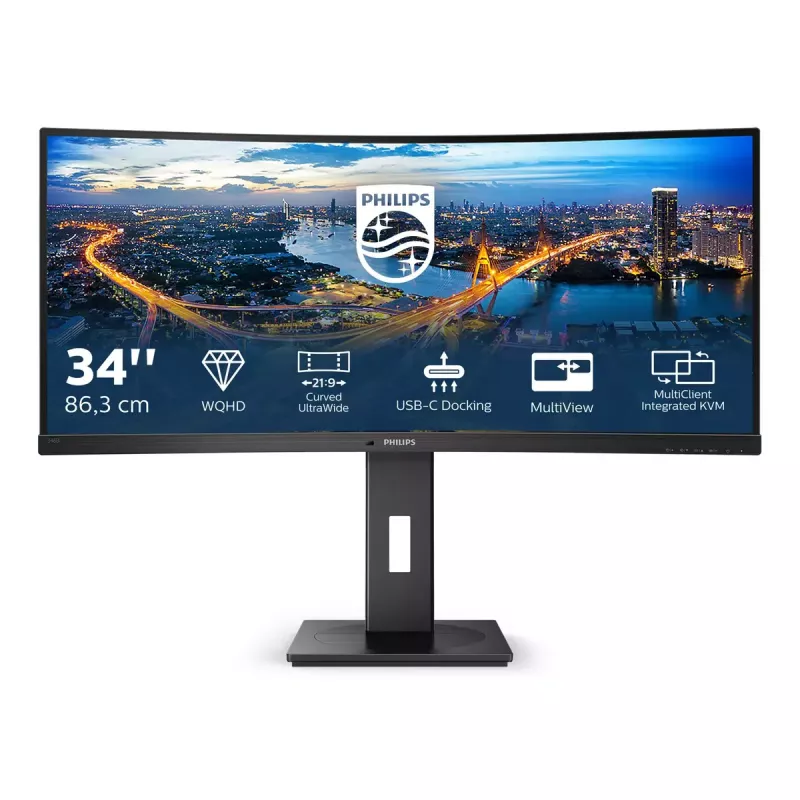 Philips B Line 346B1C/00 monitor komputerowy 86,4 cm (34 cale) 3440 x 1440 pikseli Quad HD LCD Czarny