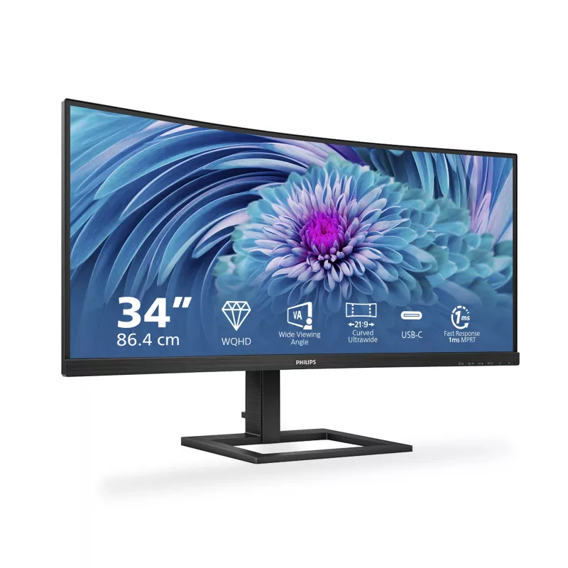 Philips E Line 346E2CUAE/00 monitor komputerowy 86,4 cm (34 cale) 3440 x 1440 pikseli Wide Quad HD+ LCD Czarny