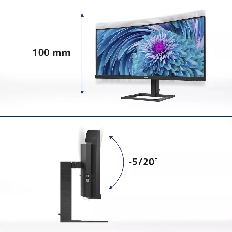 Philips E Line 346E2CUAE/00 monitor komputerowy 86,4 cm (34 cale) 3440 x 1440 pikseli Wide Quad HD+ LCD Czarny