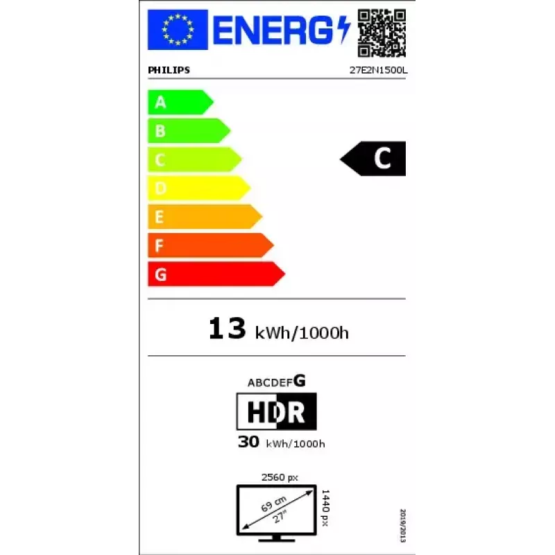 Monitor komputerowy Philips 1000 series 27E2N1500L/00 68,6 cm (27 cali) 2560 x 1440 pikseli Quad HD LED Czarny