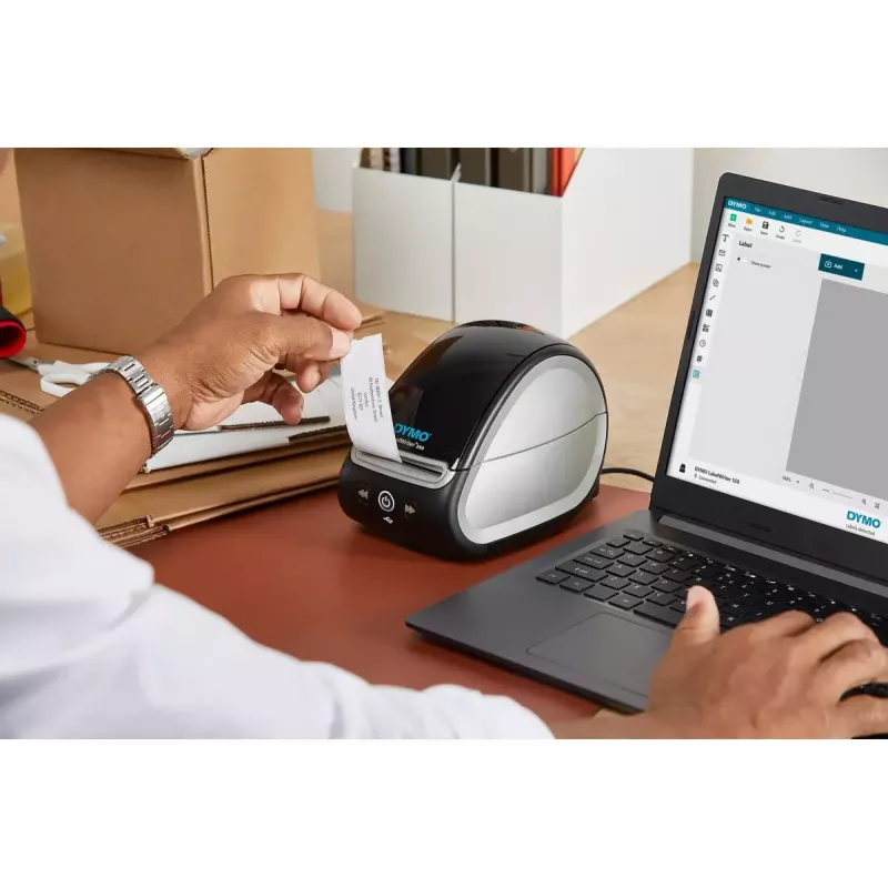 Drukarka etykiet DYMO LabelWriter 550 | Urządzenie do tworzenia etykiet z termotransferowym drukiem bezpośrednim | Automatyczne rozpoznawanie etykiet | Drukuje etykiety adresowe, wysyłkowe, z kodami kreskowymi i inne | Wtyczka EU 2-pinowa