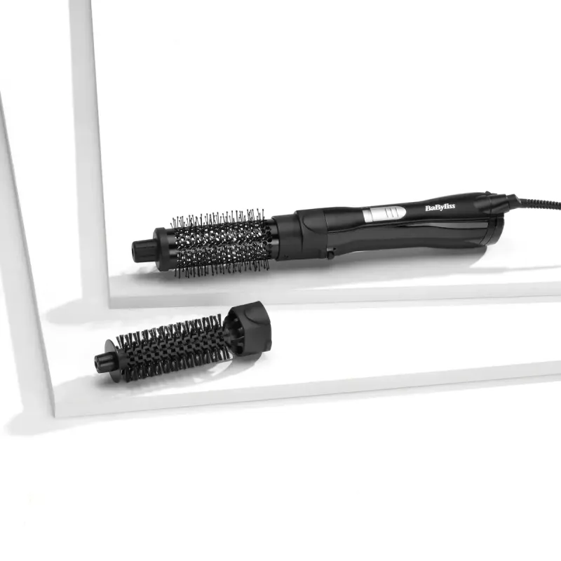 Prostownica szczotkowa BABYLISS AS82E — ceramiczne ogrzewanie, 800 W, 2 poziomy ciepła, 2 nasadki szczotkowe, przewód obrotowy 2 m, czarny