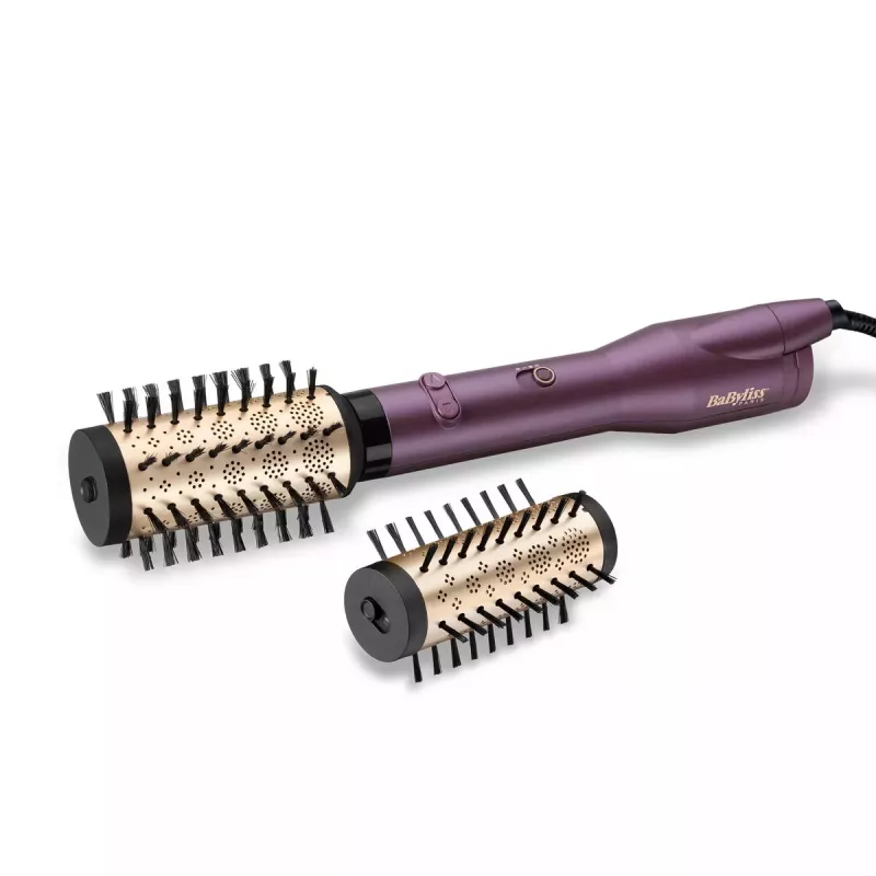Szczotka na gorące powietrze BABYLISS Big Hair Dual AS950E — 650 W, 2 poziomy grzania, bęben 5 cm, 2 nasadki szczotkowe, przewód 2,5 m, fioletowy/różowe złoto/czarny