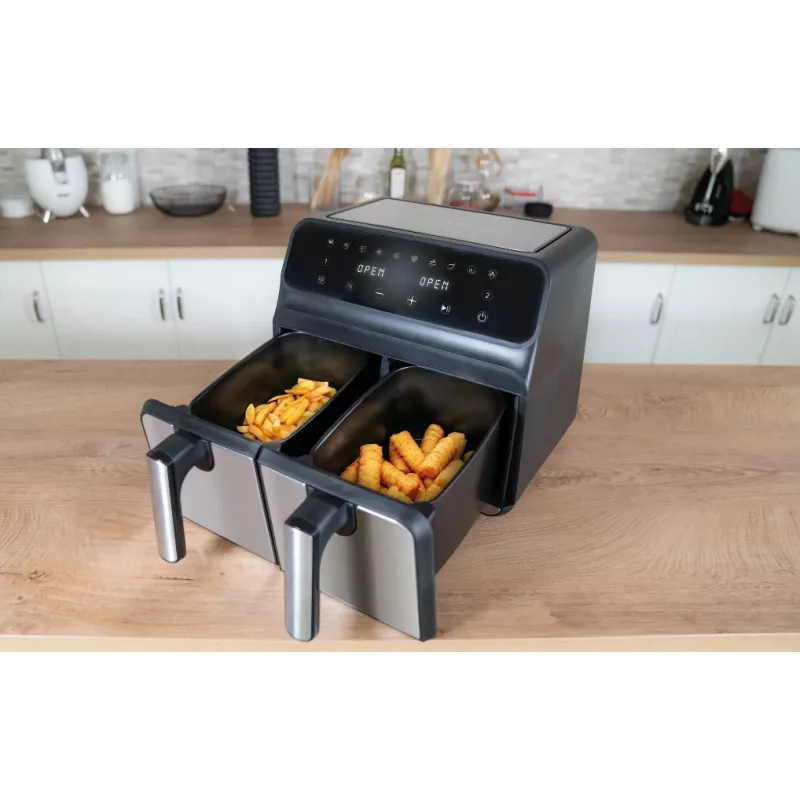 Frytkownica beztłuszczowa Unold 58685 Double 8 L, wolnostojąca, 1700 W, czarno-szara