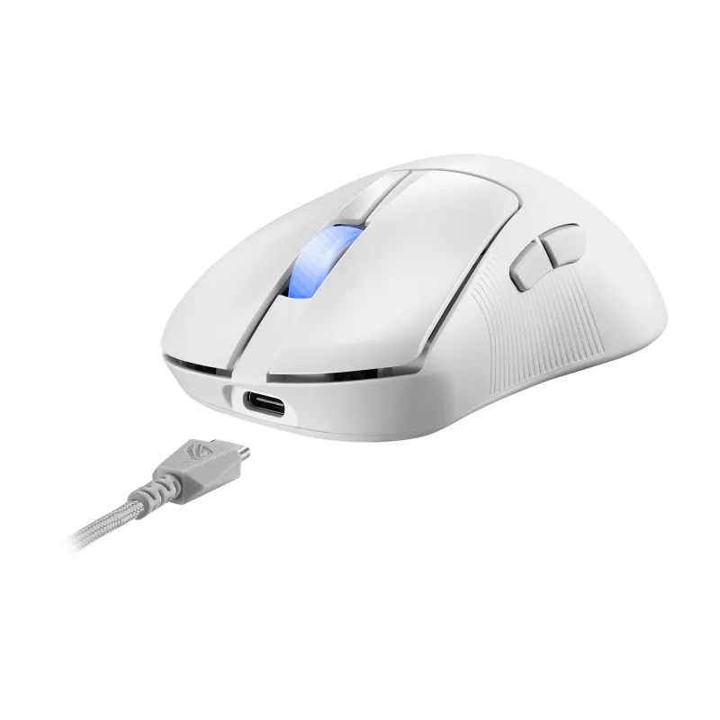 Mysz ASUS ROG Keris II Ace Wireless AimPoint Biała, gamingowa, praworęczna, RF Wireless + Bluetooth + USB Type-A, optyczna, 42000 DPI