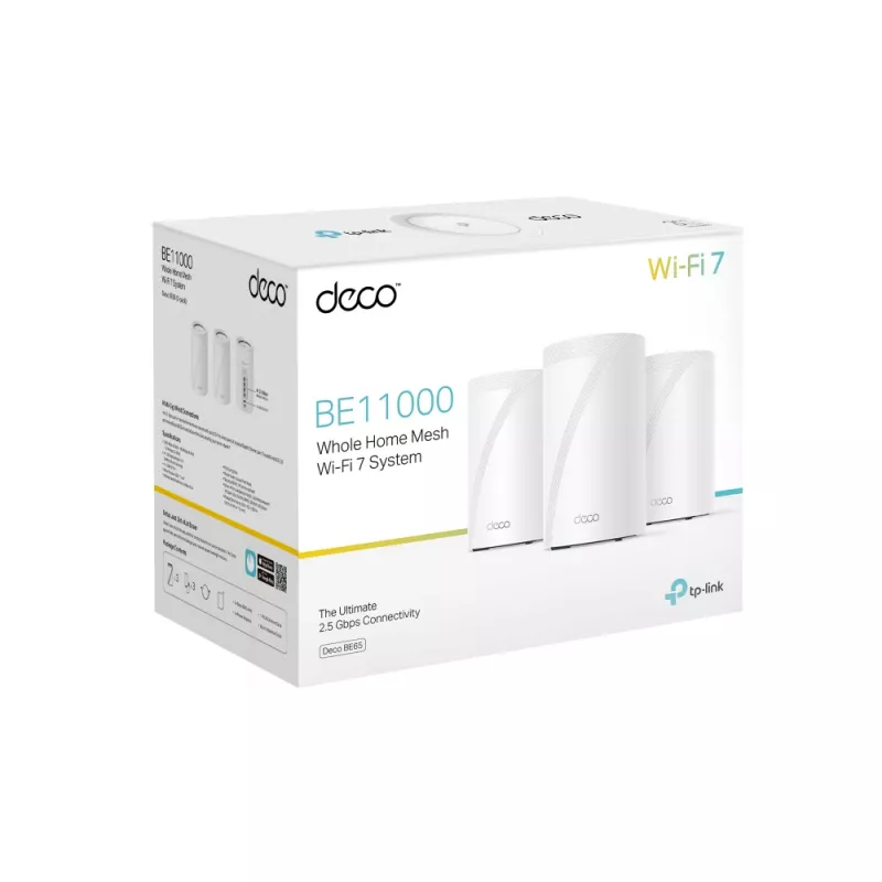 TP-Link BE9300 Całodomowy system Mesh Wi-Fi 7 (Tri-Band), Biały, Wewnętrzny, System Mesh, Tri-band (2,4 GHz / 5 GHz / 6 GHz), Wi-Fi 7 (802.11be), 9214 Mbit/s