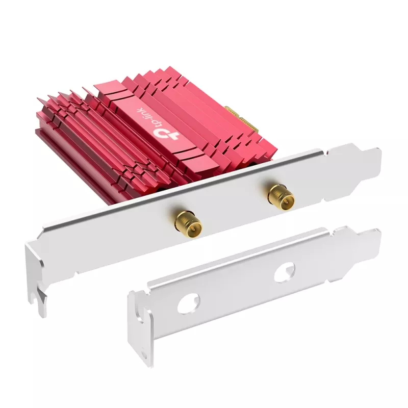 Karta sieciowa TP-Link AXE5400 Wi-Fi 6E Bluetooth 5.2 PCIe, wewnętrzna, bezprzewodowa, PCI Express, WLAN/Bluetooth, 5400 Mbit/s, czarno-czerwona