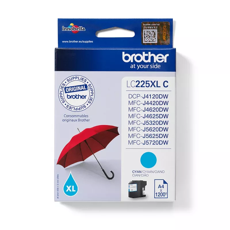 Kartridż z tuszem Brother LC225XLC 1 szt. Oryginalny o dużej wydajności (XL) cyjan