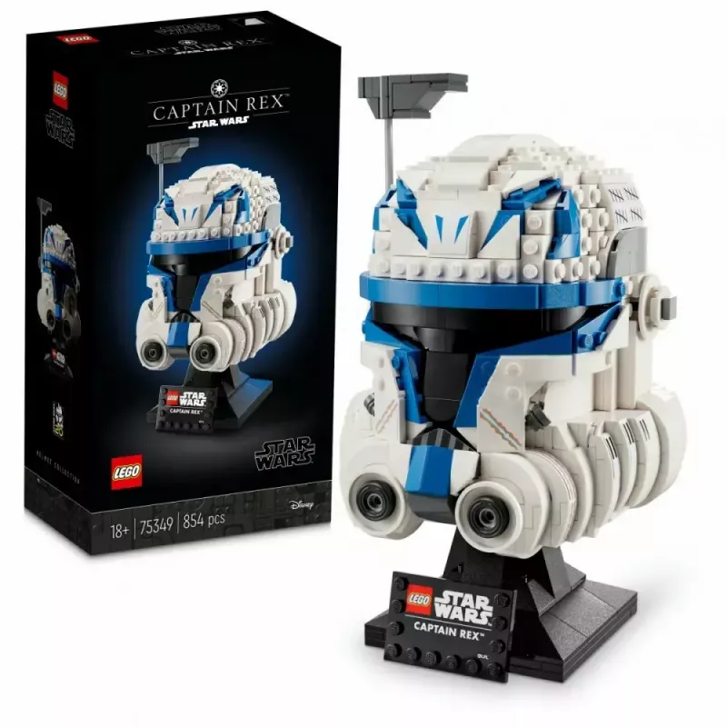 Składany kask ekspozycyjny LEGO Star Wars Kapitan Rex 75349 — 854 elementów, kolekcjonerski dla dorosłych (18+)