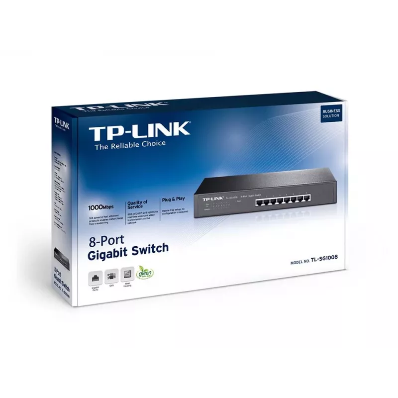 Niezarządzalny przełącznik TP-Link TL-SG1008, 8-portowy Gigabit Ethernet, 16 Gbit/s