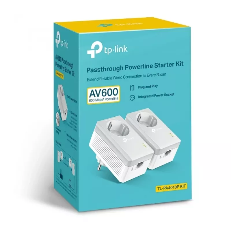 Zestaw startowy Powerline 600 z gniazdem przelotowym TP-Link, TL-PA4010PKIT, 600 Mbit/s