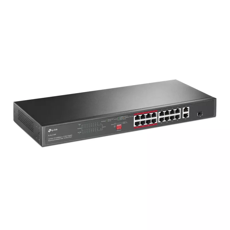 Przełącznik TP-Link 16-portowy 10/100 Mbps + 2-portowy Gigabit Rackmount PoE z 16 portami PoE+