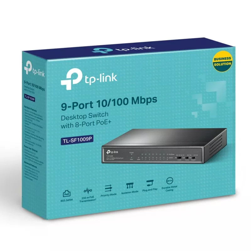 Przełącznik TP-Link 9-portowy 10/100Mbps z 8 portami PoE+