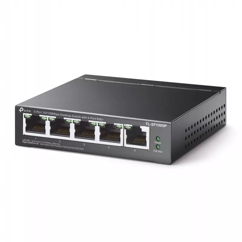 Przełącznik TP-Link 5-portowy 10/100Mbps PoE Desktop z 4 portami, niezarządzalny, Fast Ethernet (10/100), Full duplex, Power over Ethernet (PoE)