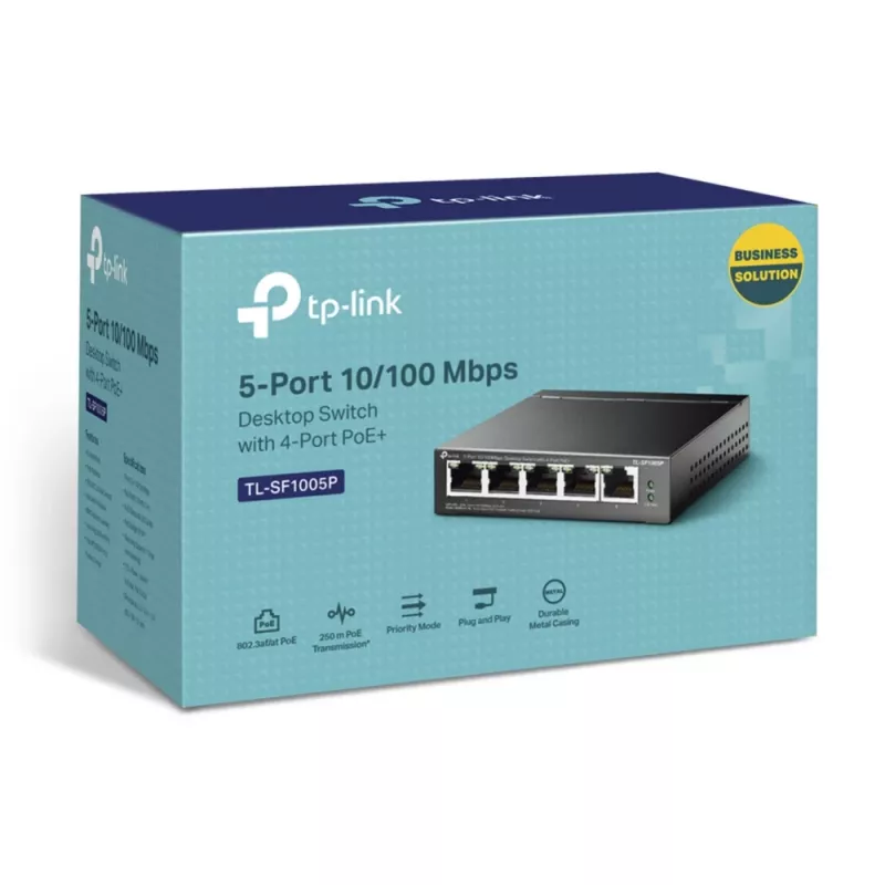 Przełącznik TP-Link 5-portowy 10/100Mbps PoE Desktop z 4 portami, niezarządzalny, Fast Ethernet (10/100), Full duplex, Power over Ethernet (PoE)