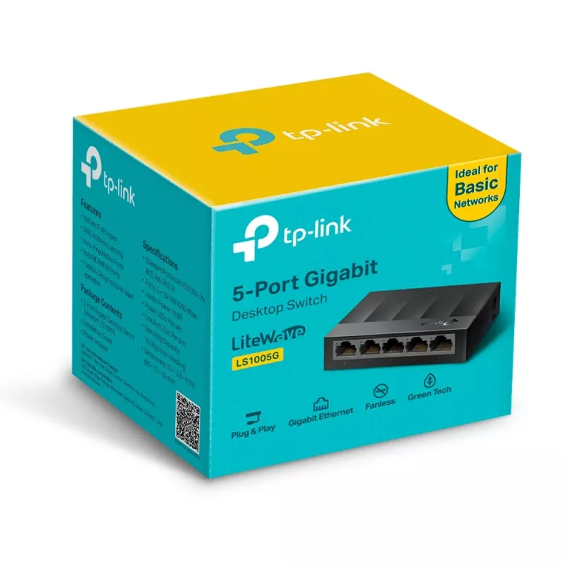 Przełącznik sieciowy TP-Link 5-portowy 10/100/1000Mbps, niezarządzalny, Gigabit Ethernet (10/100/1000), do montażu na ścianie