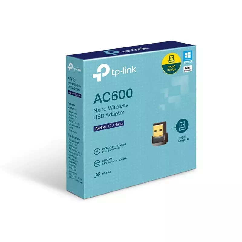 Adapter WiFi USB TP-Link Nano AC600 (Archer T2U Nano) – dwuzakresowy transceiver sieci bezprzewodowej 2,4G/5G