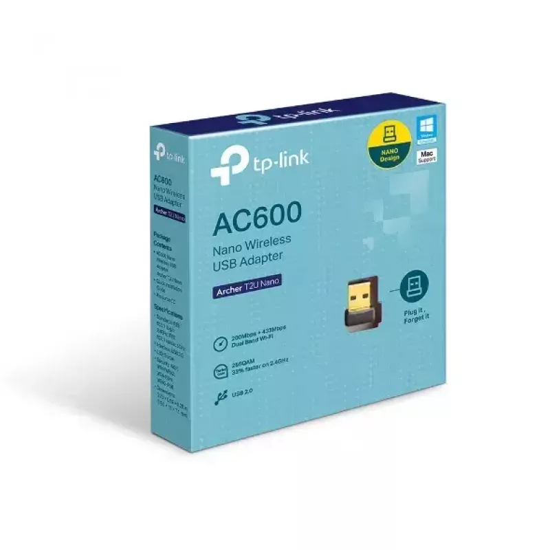Adapter WiFi USB TP-Link Nano AC600 (Archer T2U Nano) – dwuzakresowy transceiver sieci bezprzewodowej 2,4G/5G