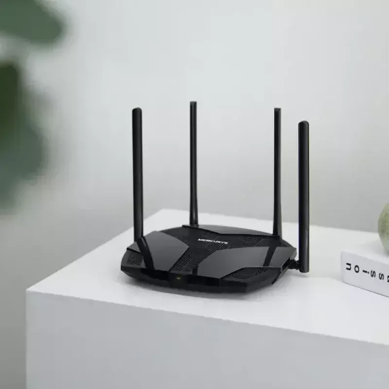 Router biurkowy MERCUSYS MR80X — Dwuzakresowe Wi‑Fi 6 (802.11ax), 3000 Mb/s, 4 anteny zewnętrzne, 3 porty Gigabit LAN