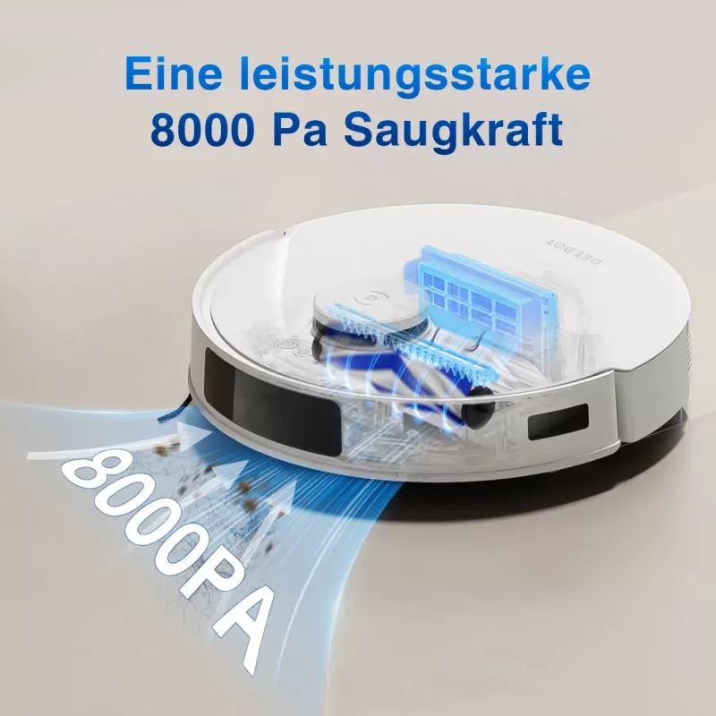 Robot vacuum cleaner Ecovacs DEEBOT N20 — LDS navigation, 8000 Pa, 5200 mAh, 300 min runtime, OZMO mopping, 0.4 L dustbin, biały