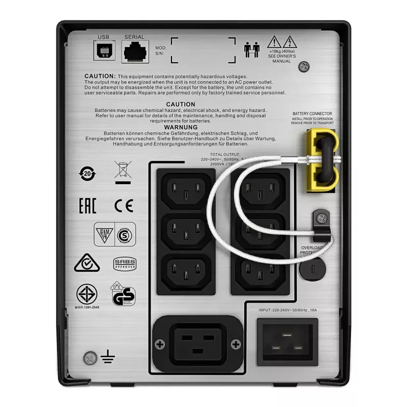 APC Smart-UPS C, Line Interactive, 2000VA, Tower, 230V, 6x IEC C13+1x IEC C19, komunikacja USB i szeregowa, AVR, graficzny LCD
