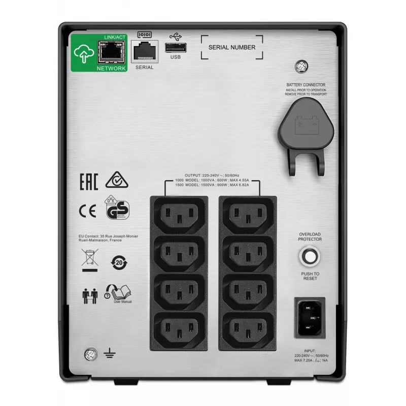 APC Smart-UPS SMC1500IC - 8x C13, USB, SmartConnect, 1500VA, Line-Interactive, 1.5 kVA, 900 W, Sine, 170 V, 300 V