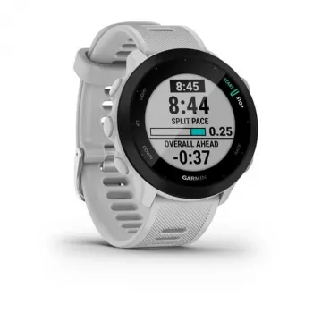 Smartwatch GARMIN Forerunner 55 — 42 mm okrągły zegarek sportowy, GPS/GLONASS/Galileo, bateria 14 dni, 5 ATM, biały silikonowy pasek