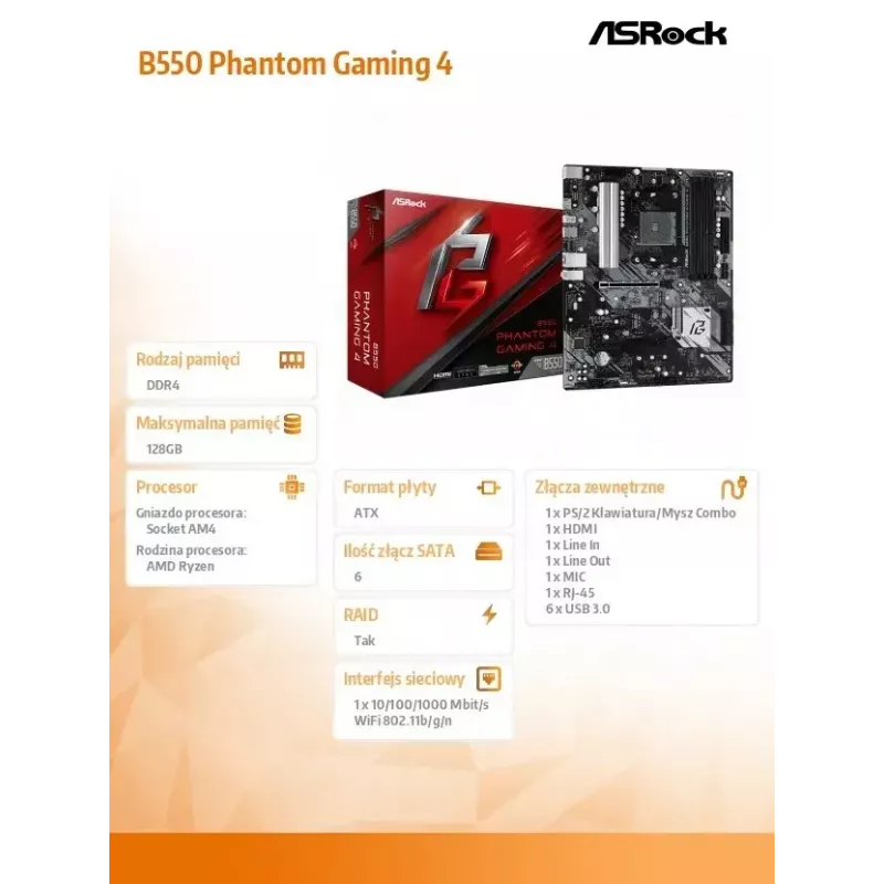 ASRock B550 Phantom Gaming 4 AMD B550 Socket AM4 ATX