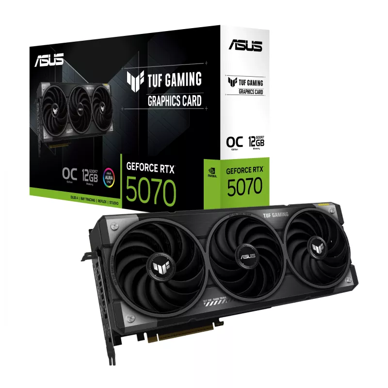 Karta graficzna ASUS GeForce RTX 5070 12 GB GDDR7, PCIe 5.0, 192-bit, OC, 3xDP 2.1b + 2xHDMI 2.1b, 3 wentylatory, zasilacz 750W