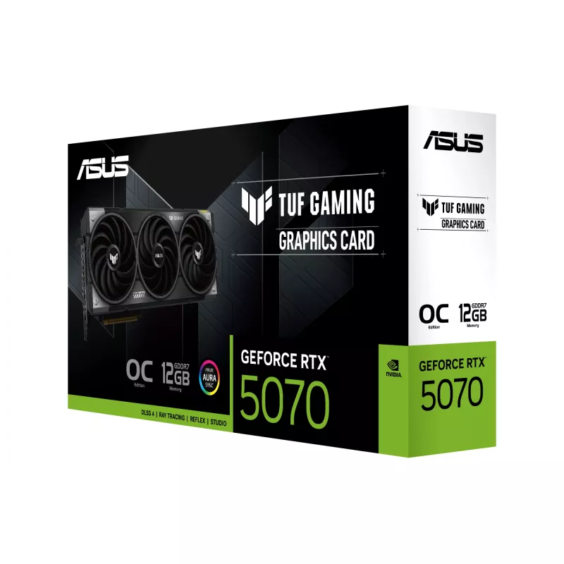Karta graficzna ASUS GeForce RTX 5070 12 GB GDDR7, PCIe 5.0, 192-bit, OC, 3xDP 2.1b + 2xHDMI 2.1b, 3 wentylatory, zasilacz 750W