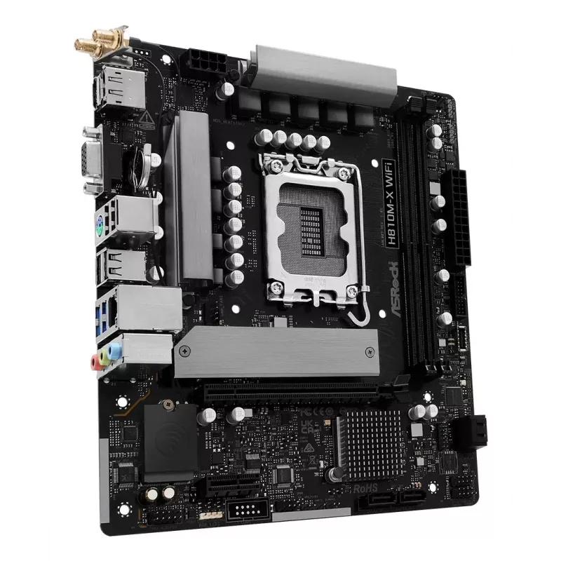 Płyta główna ASRock H810M-X WiFi — Intel H810, LGA 1851, microATX, DDR5, 2 DIMM, 128 GB, Wi‑Fi 5, 2,5 Gb LAN, M.2, SATA III