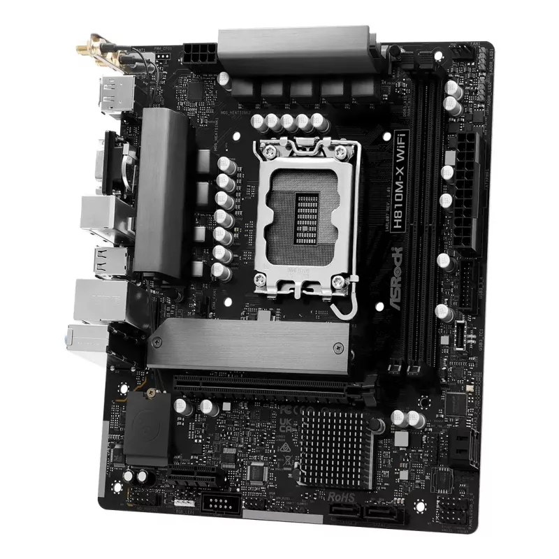 Płyta główna ASRock H810M-X WiFi — Intel H810, LGA 1851, microATX, DDR5, 2 DIMM, 128 GB, Wi‑Fi 5, 2,5 Gb LAN, M.2, SATA III
