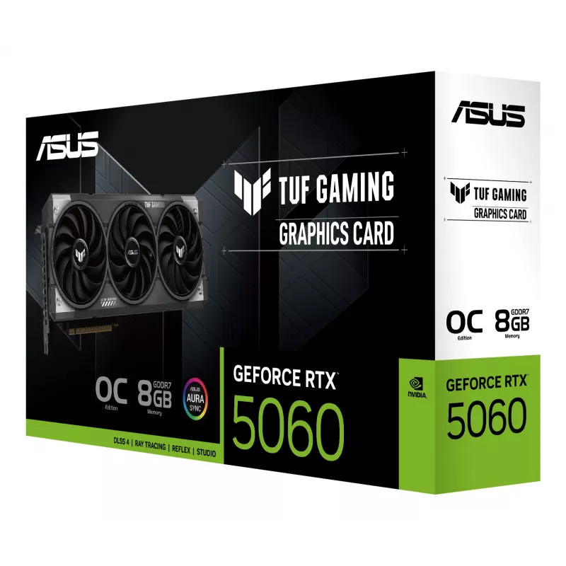 Karta graficzna ASUS GeForce RTX 5060 8 GB GDDR7 PCIe 5.0, 3840 CUDA, OC, 3x DisplayPort 2.1b + HDMI 2.1b, 302 mm, 3-slot