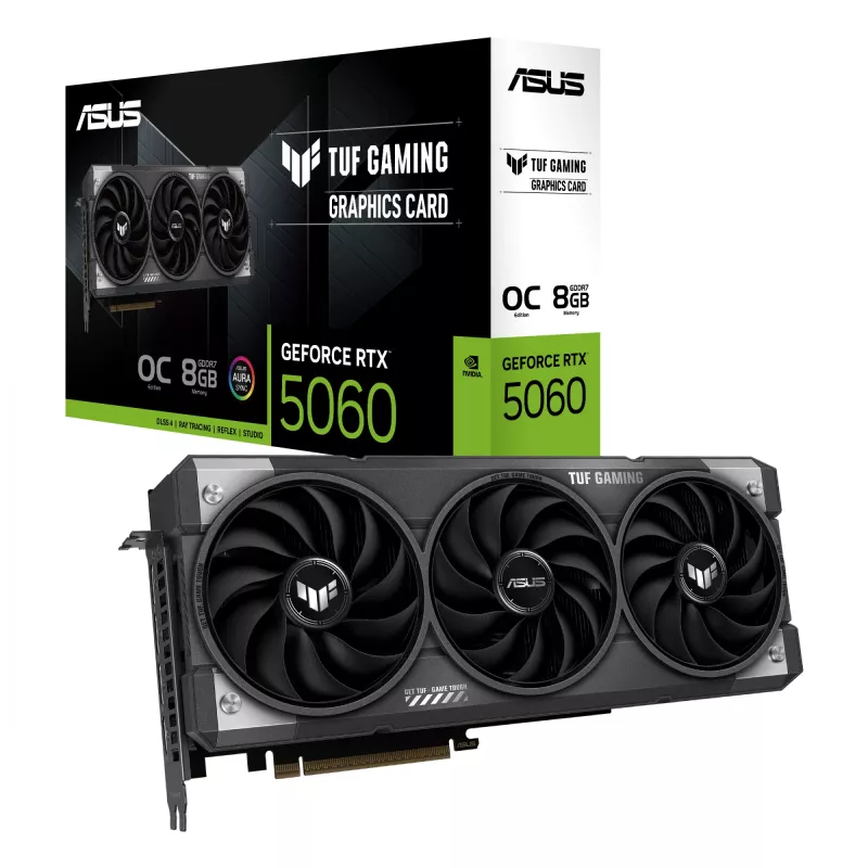 Karta graficzna ASUS GeForce RTX 5060 8 GB GDDR7 PCIe 5.0, 3840 CUDA, OC, 3x DisplayPort 2.1b + HDMI 2.1b, 302 mm, 3-slot