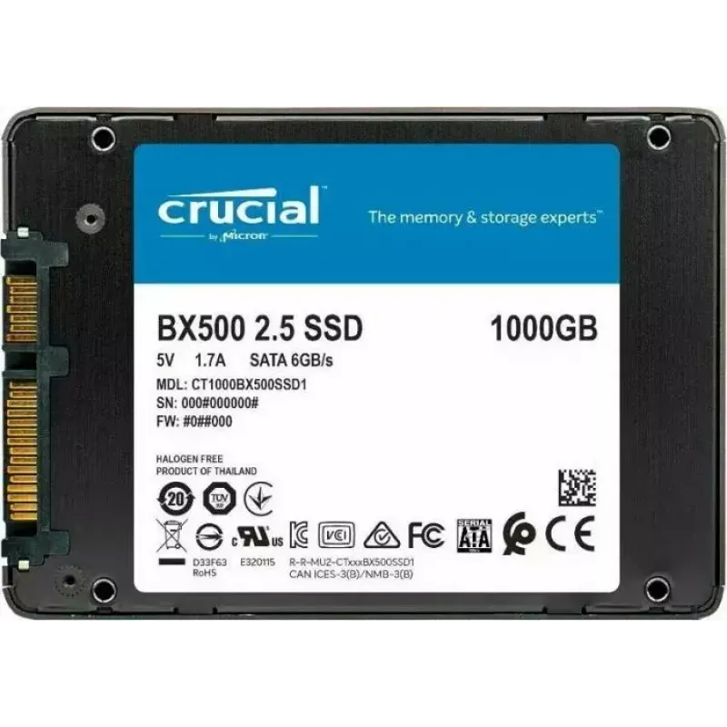 Crucial BX500 1TB 3D NAND SATA 2,5-calowy wewnętrzny dysk SSD, do 540 MB/s - CT1000BX500SSD1