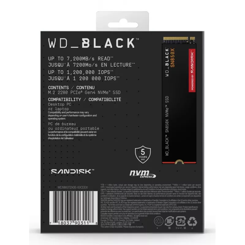 WESTERN DIGITAL SSD - WD_Czarny SN850X - 8TB - Pci-e Gen4 x4 - M.2 2280