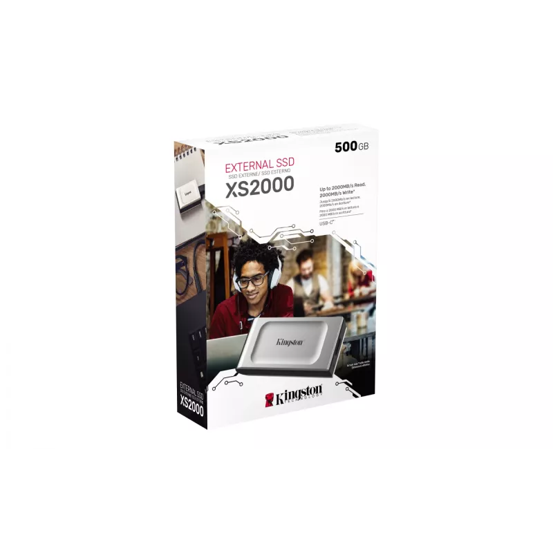 Kingston Technology 500G PORTABLE SSD XS2000, 500 GB, USB Type-C, 3.2 Gen 2 (3.1 Gen 2), 2000 MB/s, Czarny, Srebrny
