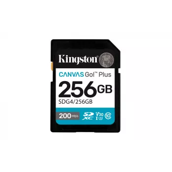 SDXC Flash Memory Kingston 256GB UHS-I Canvas Go Plus — 256 GB, U3/V30, Odczyt 200 MB/s, Zapis 160 MB/s, Class 10, Czarny
