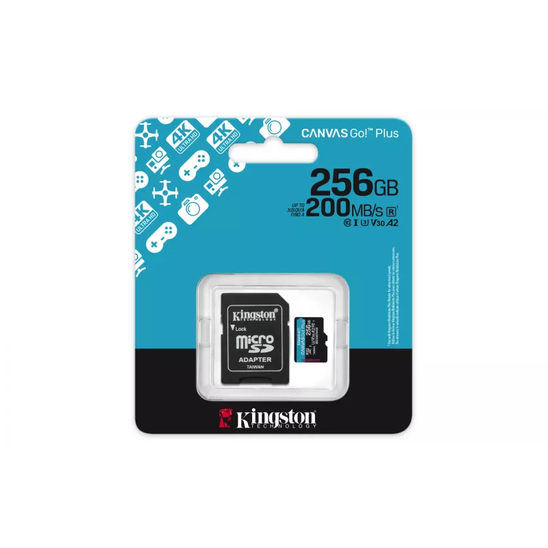 Kingston Technology 256GB microSDXC Canvas Go Plus Gen4 200MB/s A2 U3 V30 Karta + Adapter