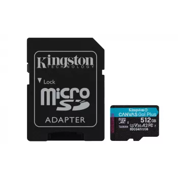 Kingston Technology 512 GB microSDXC Canvas Go Plus Gen4 200 MB/s A2 U3 V30 Karta + Adapter