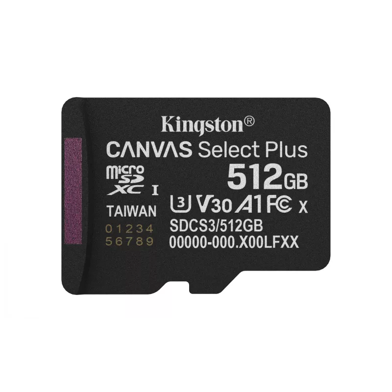 Kingston Technology 512 GB microSDXC Canvas Select Plus Gen3 150 MB/s A1 karta + adapter