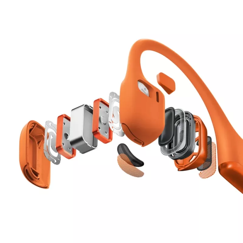 Słuchawki na przewodnictwo kostne Shokz OpenRun Pro 2 — binauralne, bezprzewodowe Bluetooth 5.3, IP55, 12 godz. odtwarzania, 150 mAh, pomarańczowe, zaczepiane na ucho