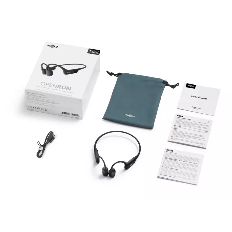 Zestaw słuchawkowy Shokz OpenRun Mini — bezprzewodowy sportowy zestaw słuchawkowy z przewodnictwem kostnym, IP67, Bluetooth 5.1, bateria 480 min