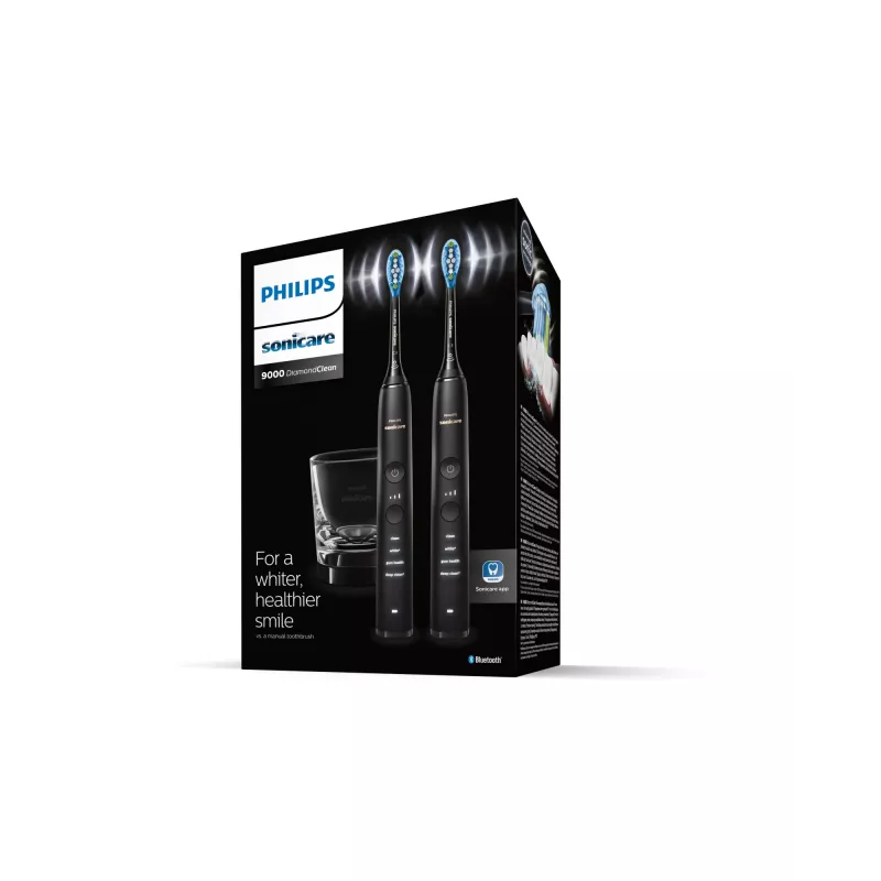 Soniczna szczoteczka elektryczna Philips DiamondClean 9000 HX9914/54, 2 uchwyty, 5 trybów, czarna, Bluetooth, 1 ładowarka