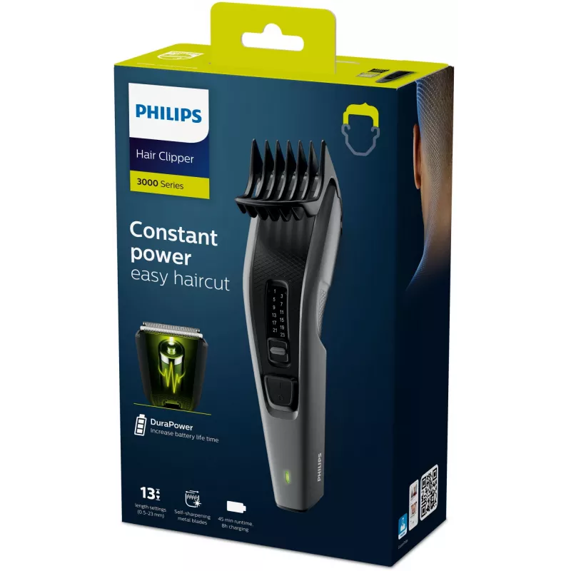 Philips HAIRCLIPPER Series 3000 HC3525/15 Maszynka do strzyżenia włosów, Czarna, Szara, 0,5 mm, 2,3 cm, 4,1 cm, AC/Akumulator, 45 min