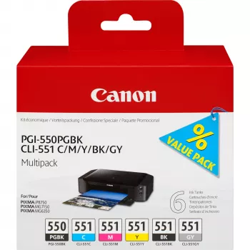 Canon PGI-550/CLI-551 PGBK/C/M/Y/BK/GY 6-pak wkładów atramentowych Multipack